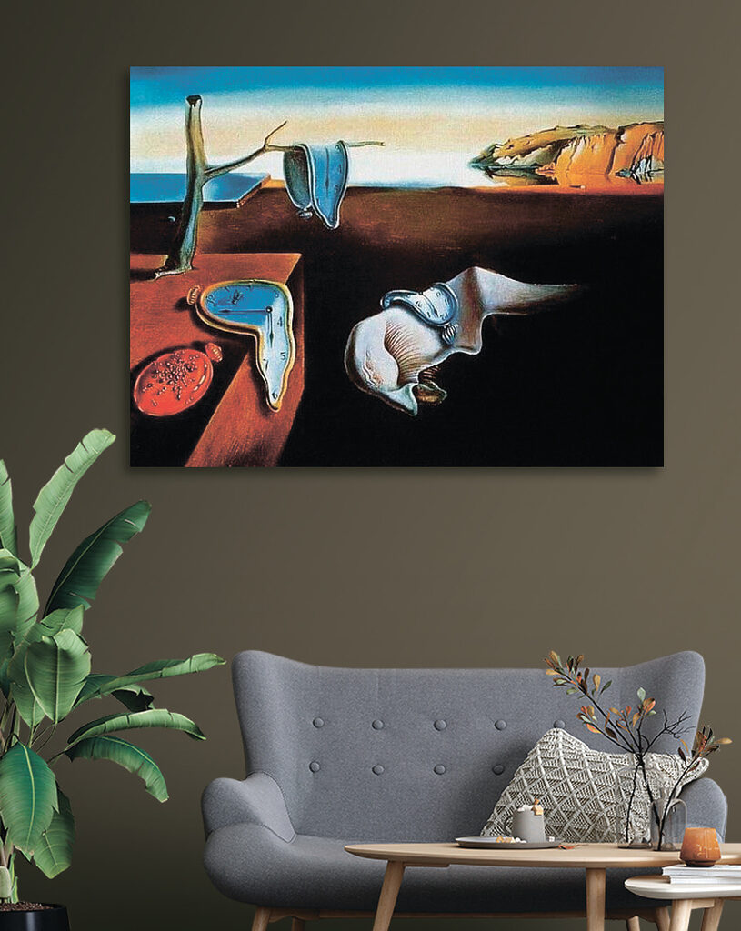 A painting of a cat with a clock on it