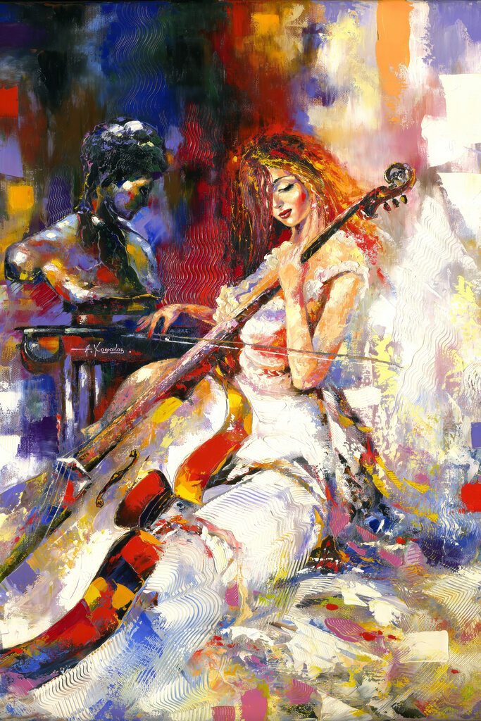 A woman playing a cello