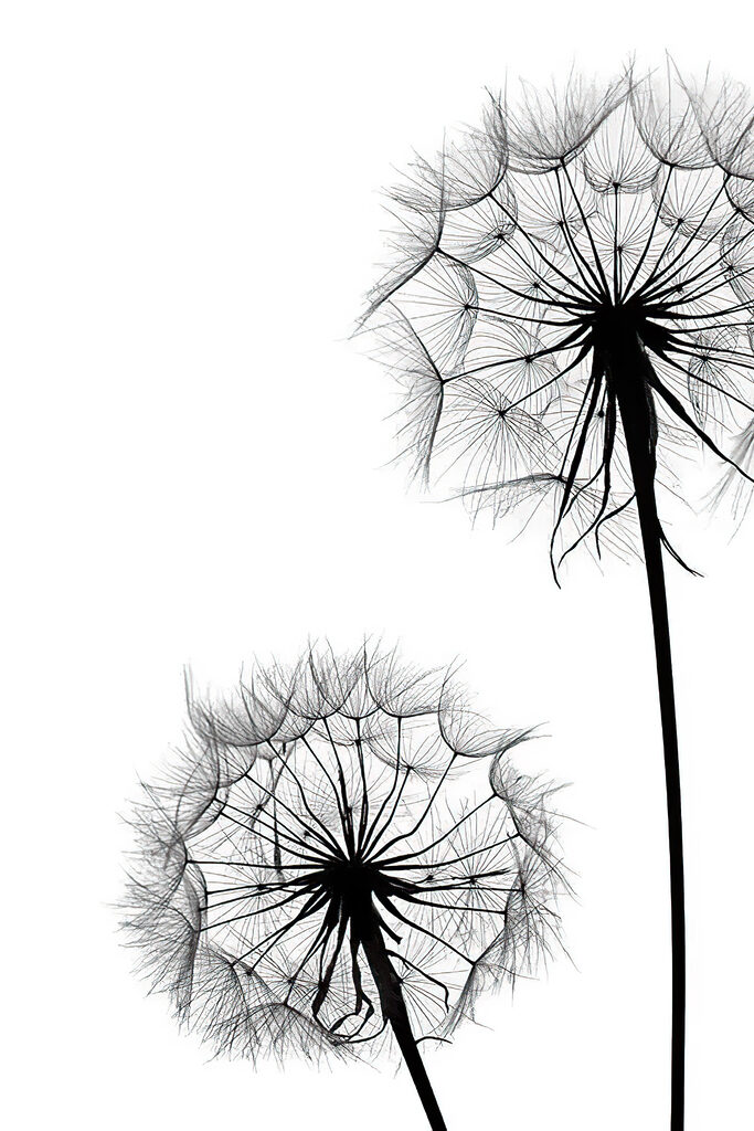Delicate dandelions on a white background