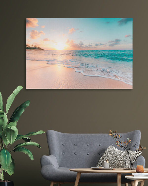 A beach with waves and a sunset A beach with waves and a sunset