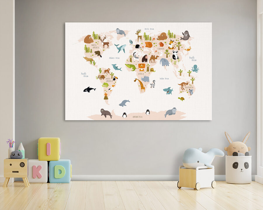 Tablouri O hartă a lumii cu animale - imagine 3