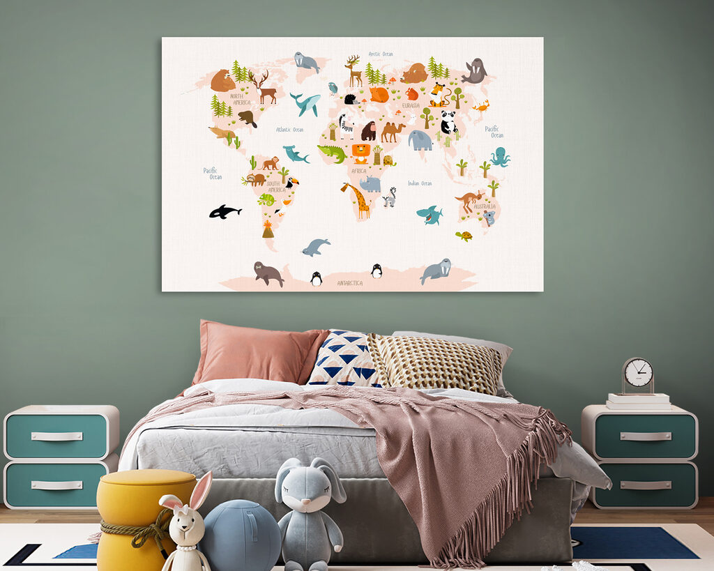 A map of the world with animals A map of the world with animals