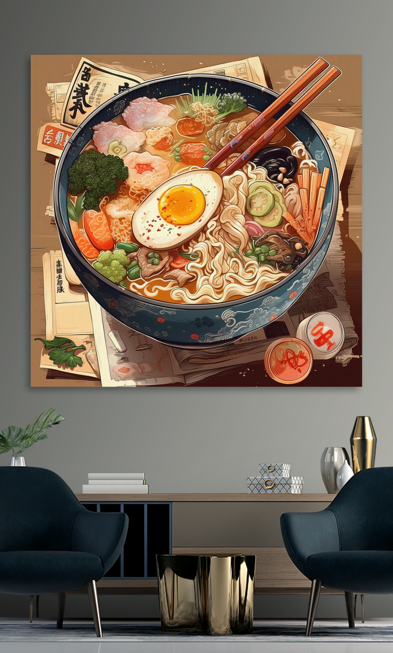 Un bol de ramen cu bețișoare și un ou Un bol de ramen cu bețișoare și un ou
