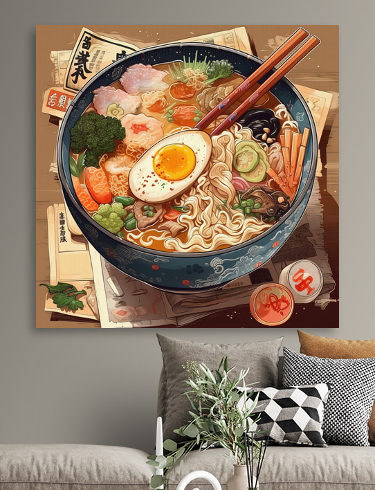 Un bol de ramen cu bețișoare și un ou Un bol de ramen cu bețișoare și un ou