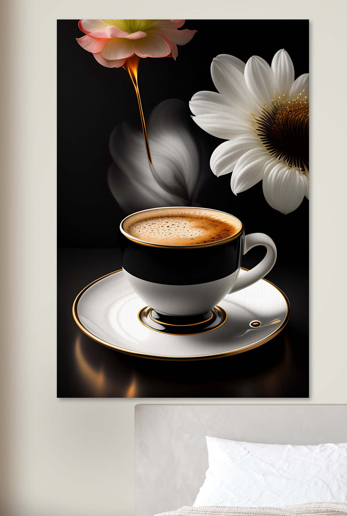 A cup of coffee and a flower