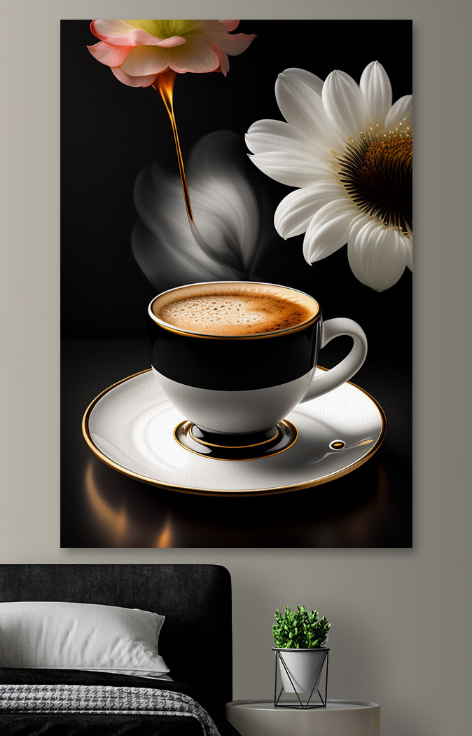 O ceașcă de cafea și o floare