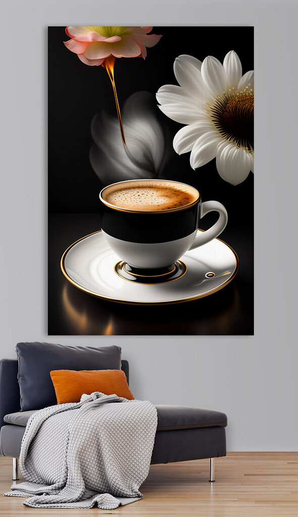 A cup of coffee and a flower