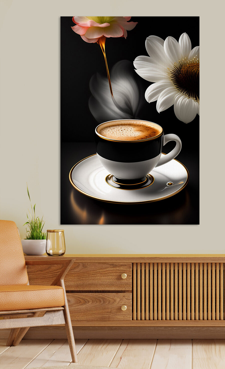 O ceașcă de cafea și o floare