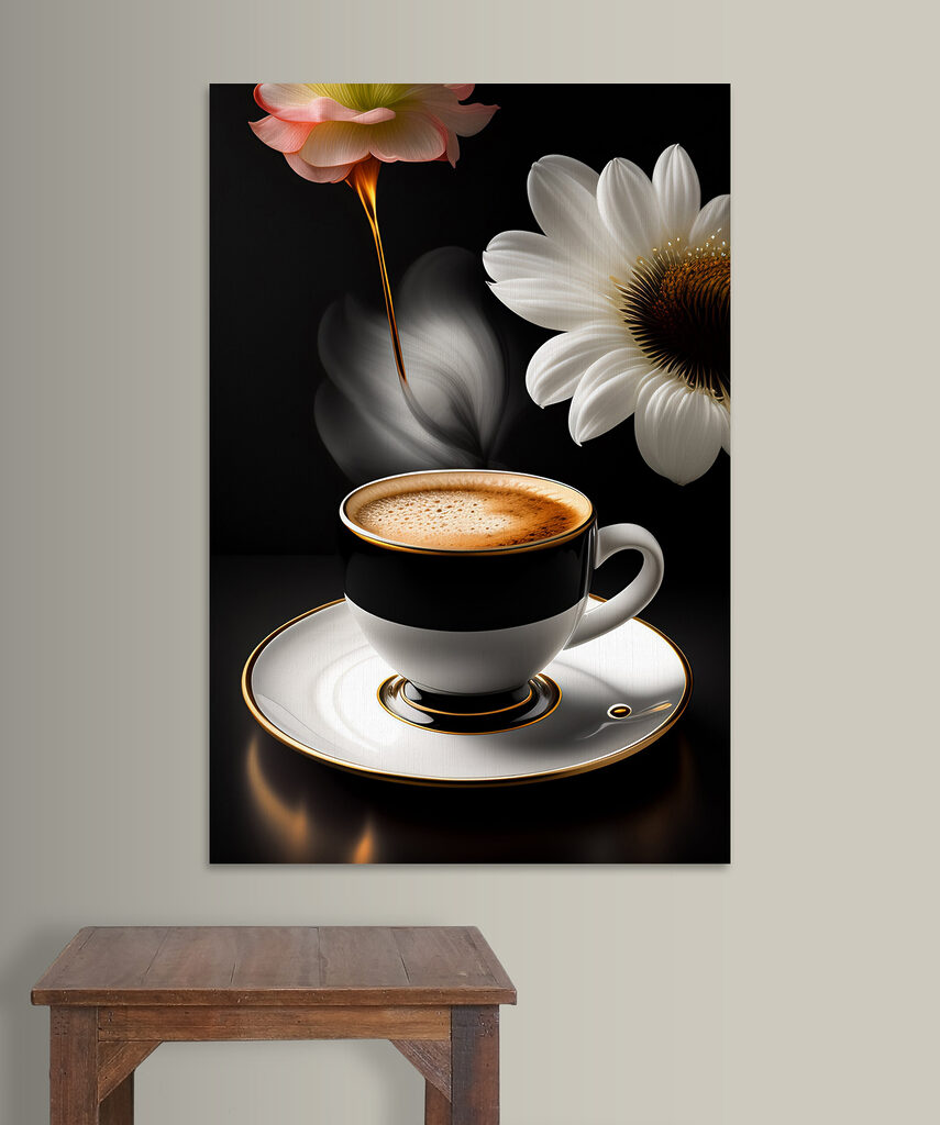 A cup of coffee and a flower