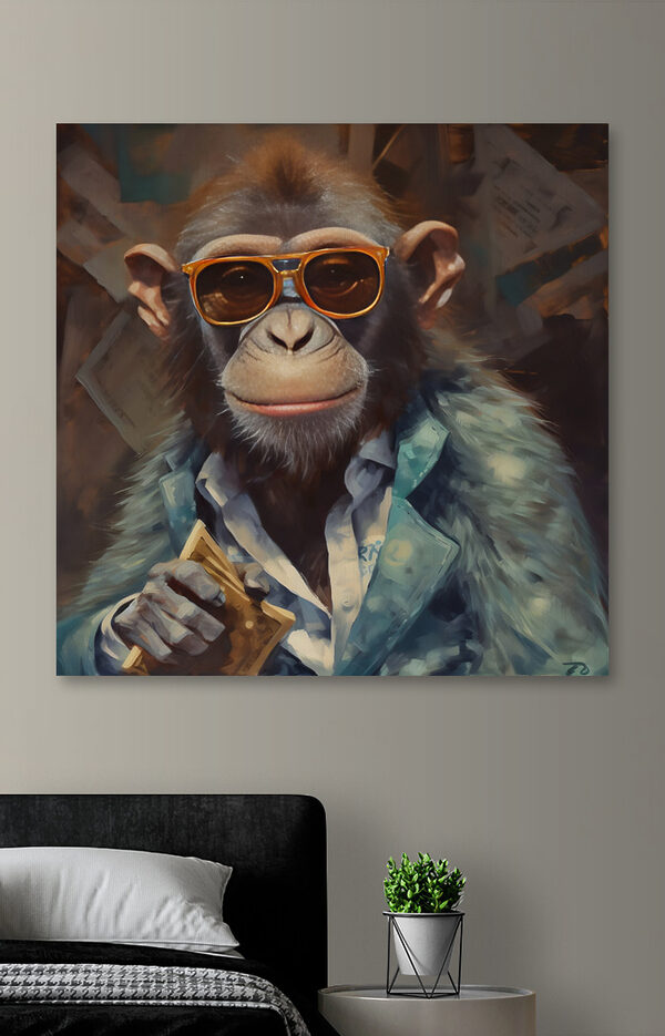 A monkey wearing sunglasses and a suit