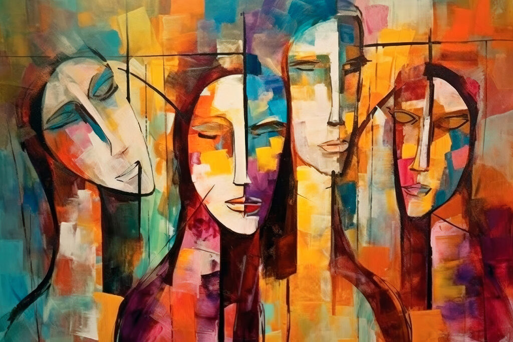 A painting of people's faces