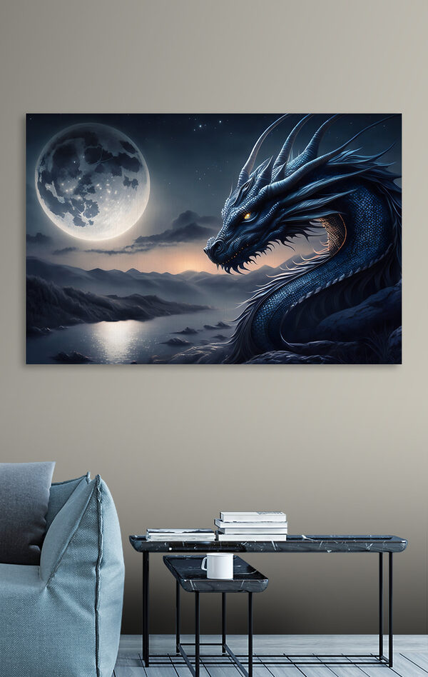 Un dragon albastru cu o lună în fundal Un dragon albastru cu o lună în fundal