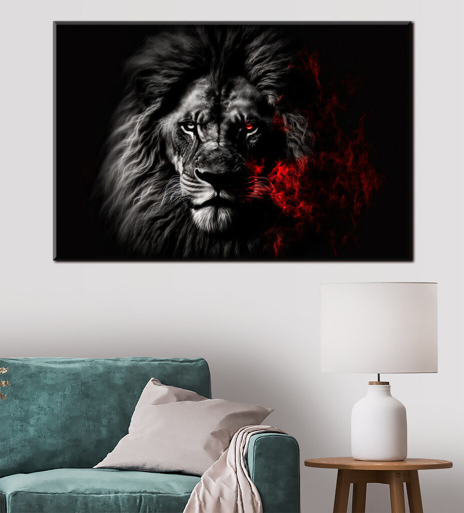 A black lion with red eyes