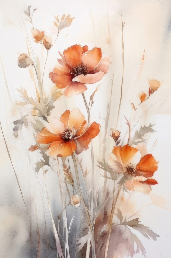 A painting of orange flowers