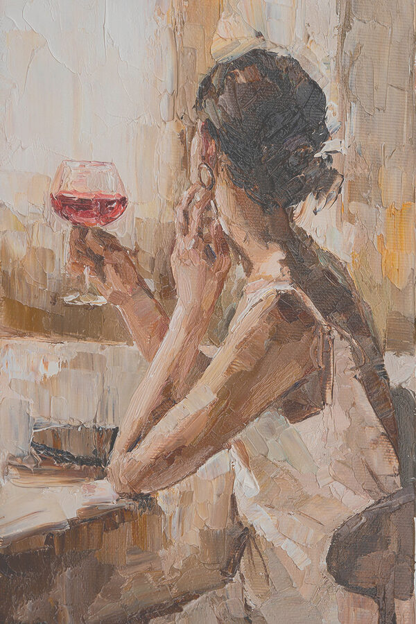 O pictură a unei femei care ține un pahar de vin O pictură a unei femei care ține un pahar de vin