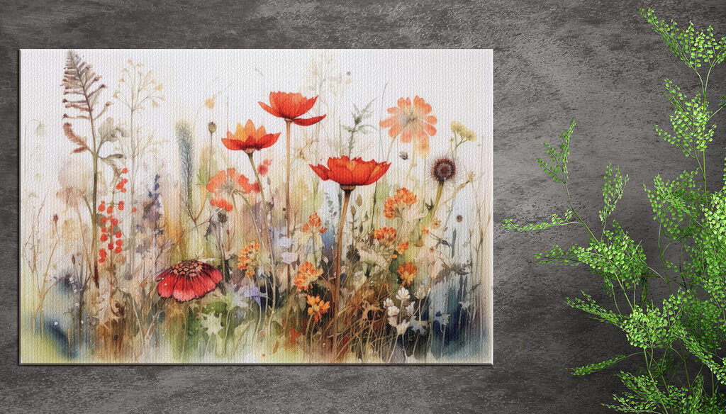 A painting of flowers and plants