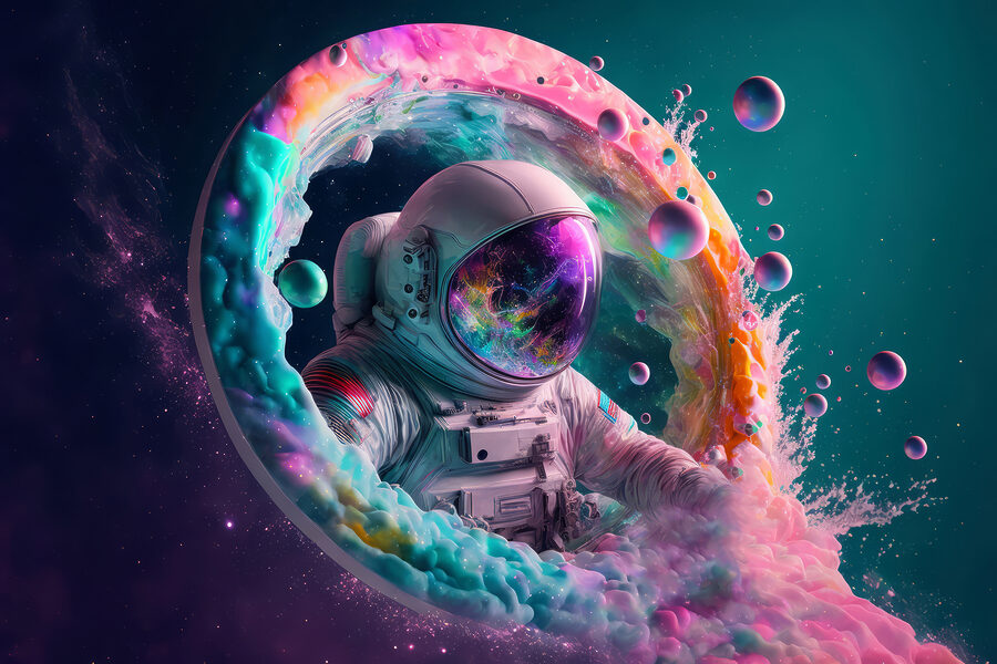 Un astronaut într-un cerc colorat Un astronaut într-un cerc colorat
