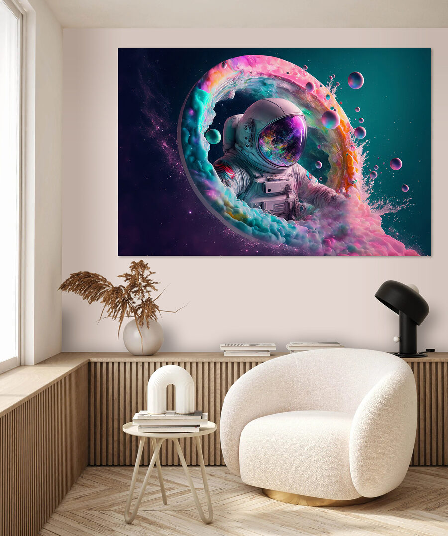 Un astronaut într-un cerc colorat Un astronaut într-un cerc colorat