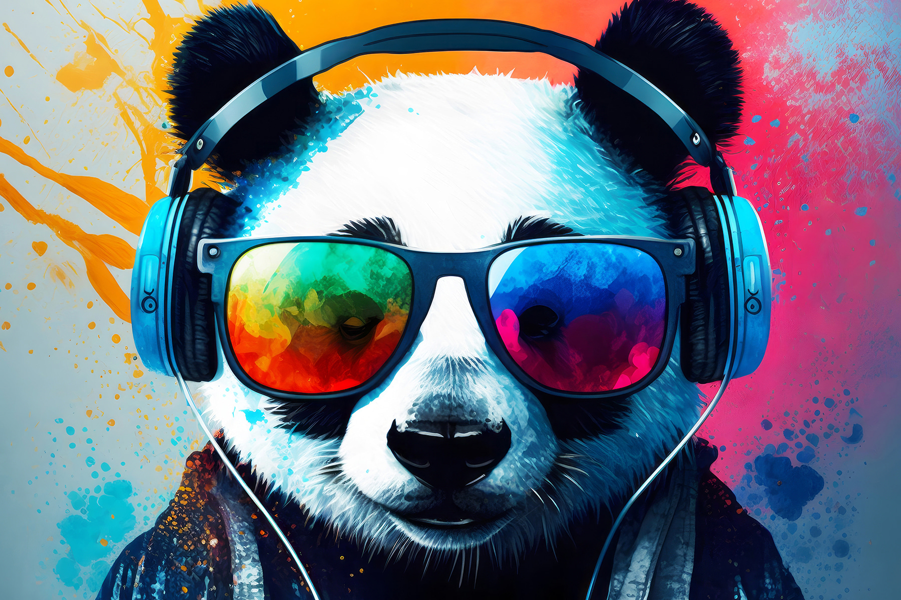 A panda wearing headphones and sunglasses