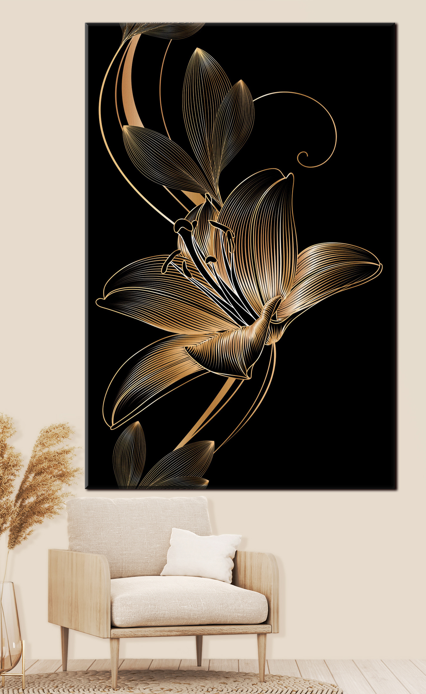 Elegant black and amber floral art