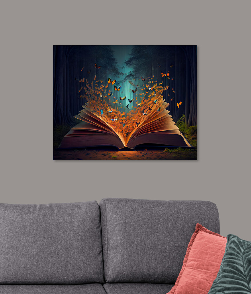 A book with butterflies coming out of it