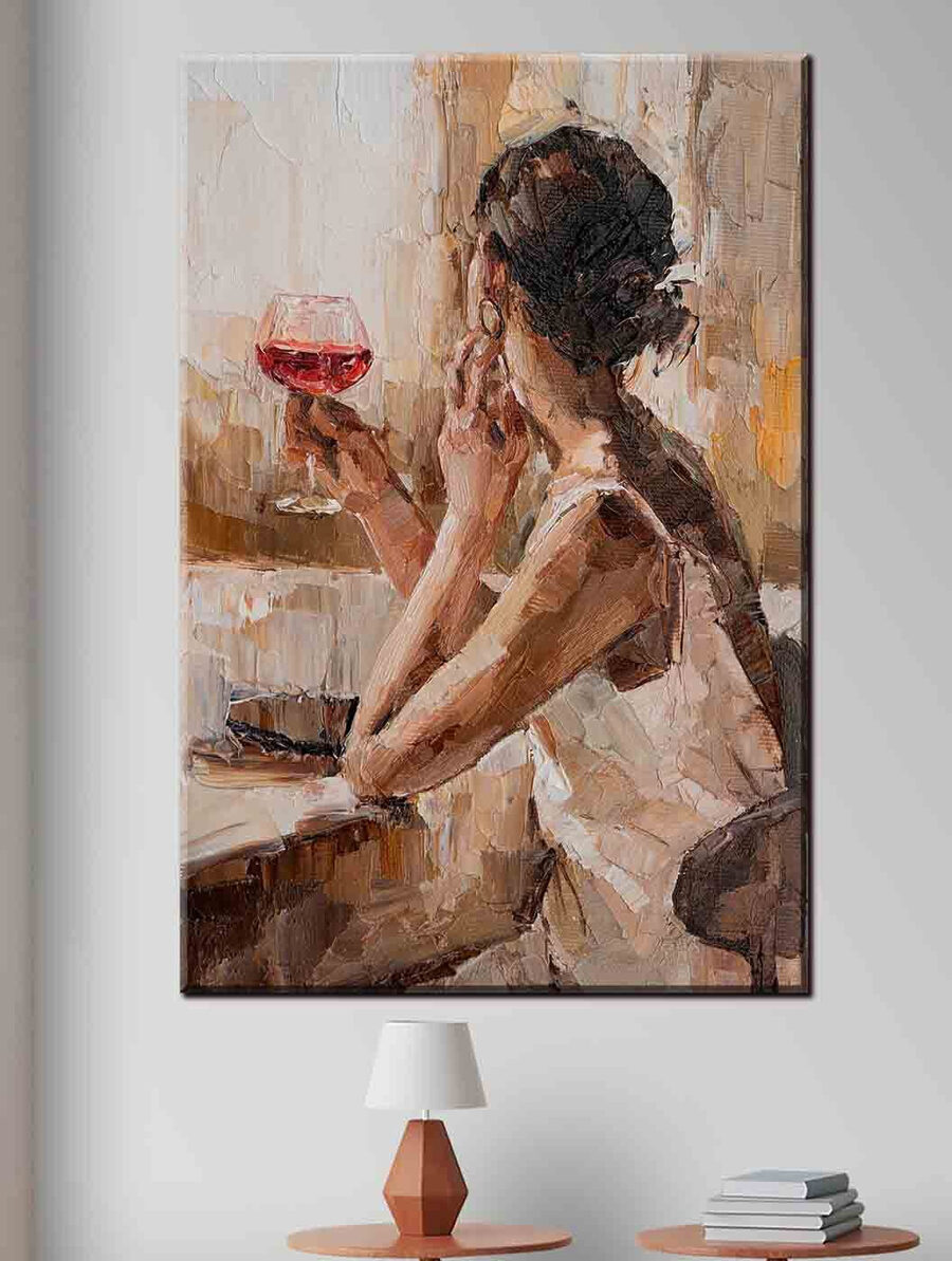 O pictură a unei femei care ține un pahar de vin O pictură a unei femei care ține un pahar de vin