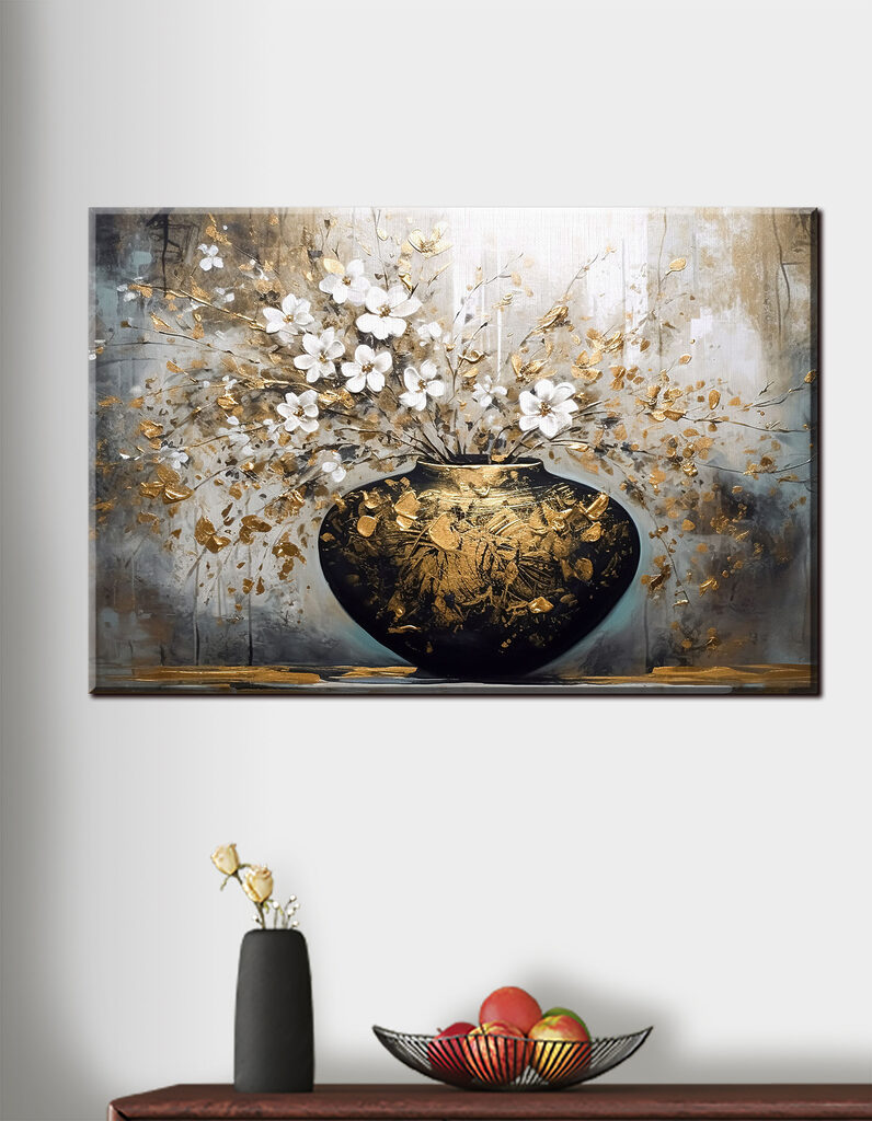 A painting of flowers in a vase