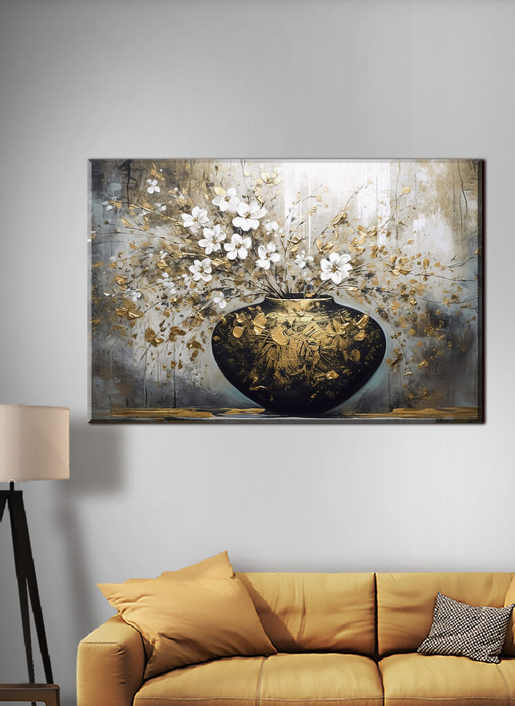 A painting of flowers in a vase