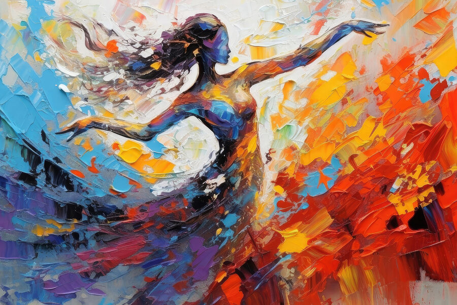 Un tablou cu o femeie care dansează