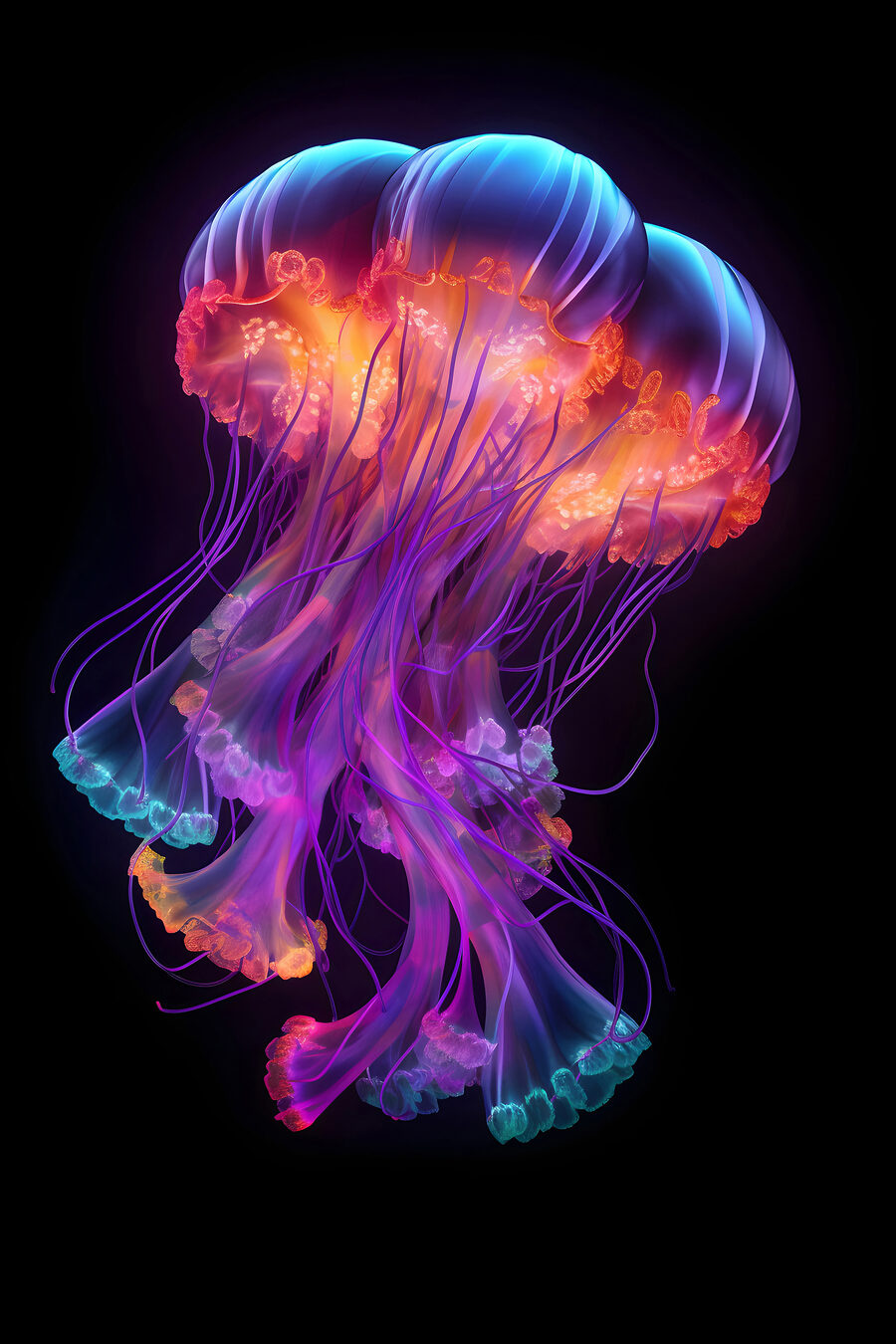 O meduză colorată cu multe tentacule