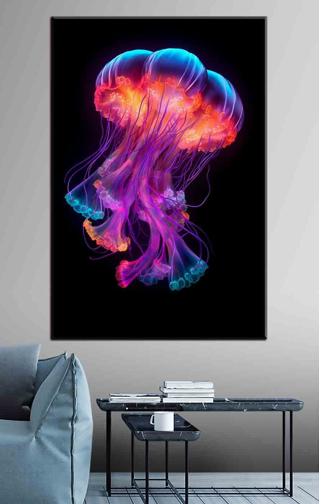 A colorful jellyfish with many tentacles A colorful jellyfish with many tentacles