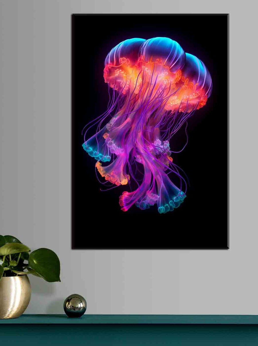 O meduză colorată cu multe tentacule