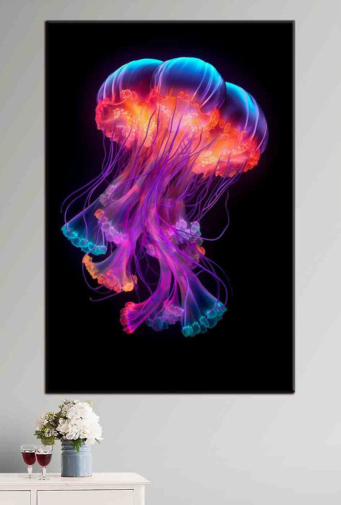 A colorful jellyfish with many tentacles A colorful jellyfish with many tentacles