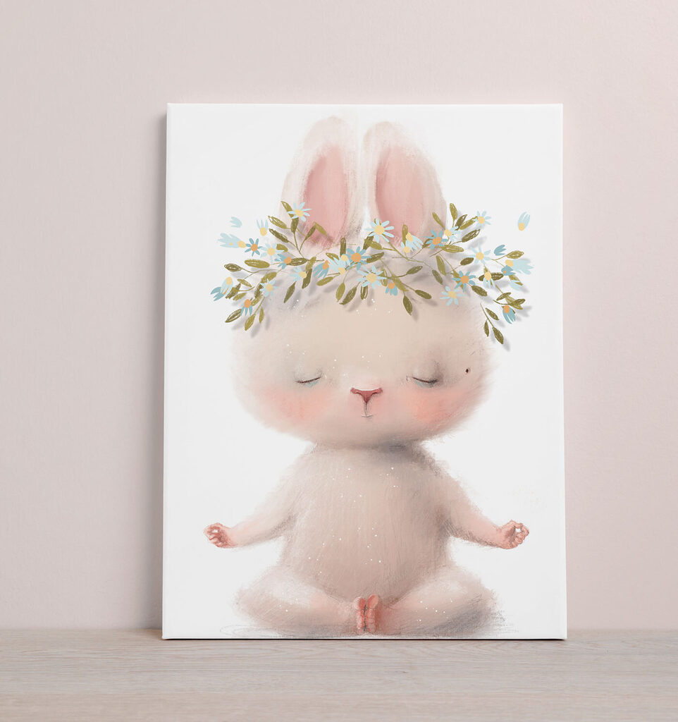 A cartoon of a bunny with flowers on its head