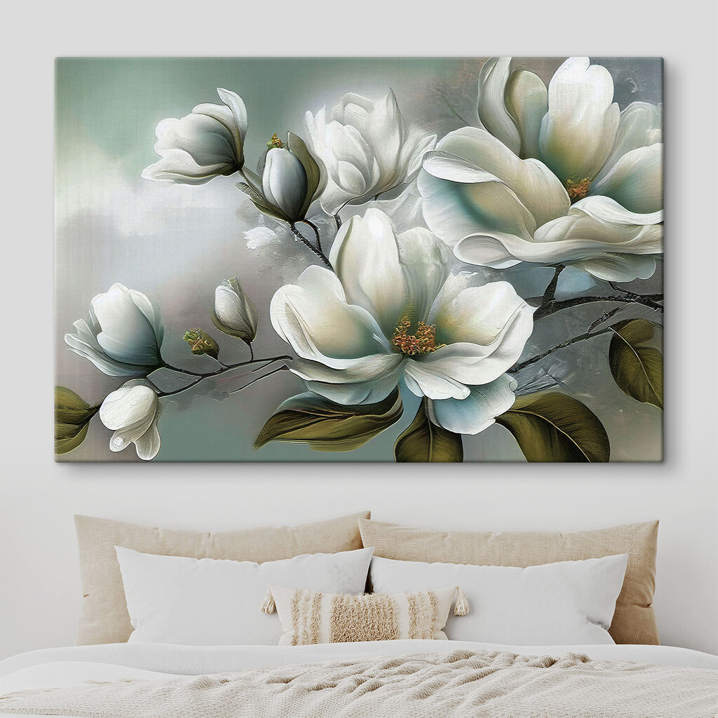 A painting of white flowers