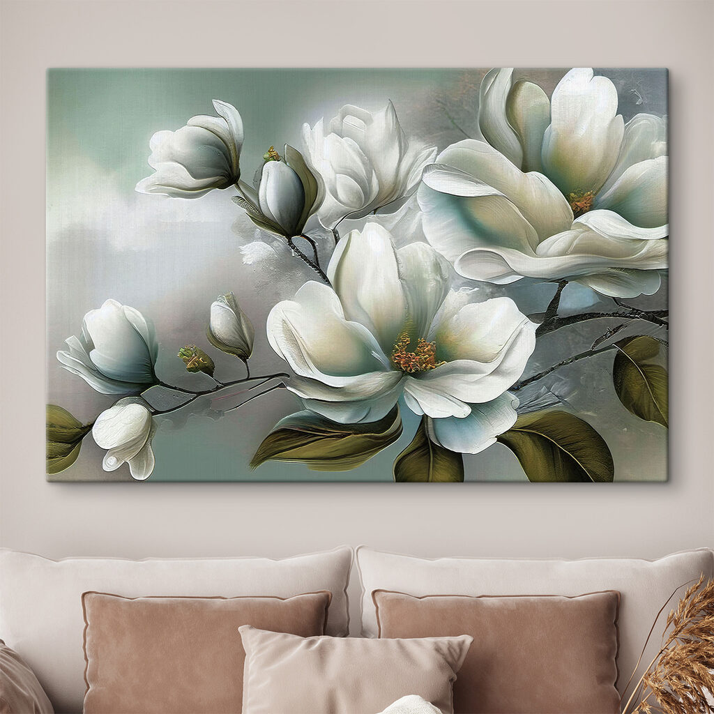A painting of white flowers