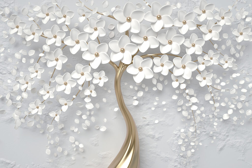 A tree with white flowers and leaves A tree with white flowers and leaves