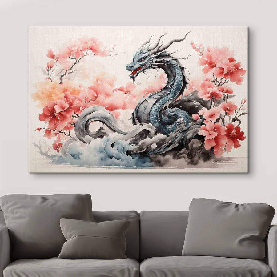 Un dragon cu flori roz