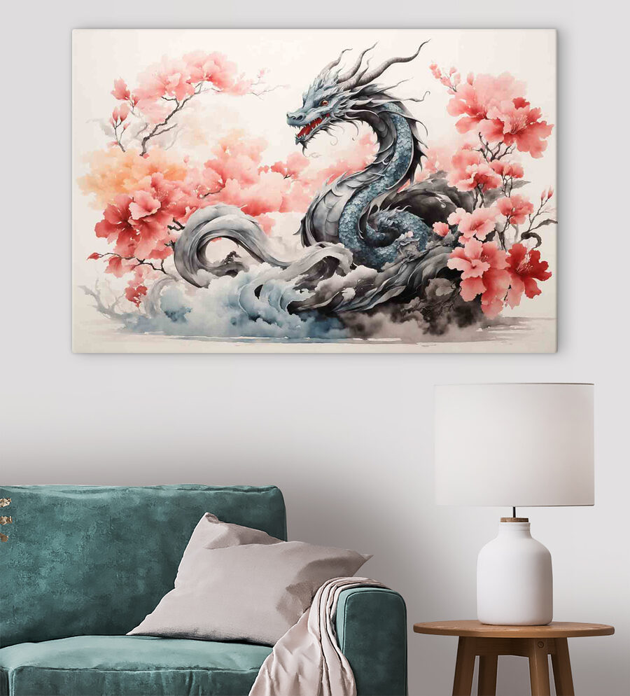 Un dragon cu flori roz