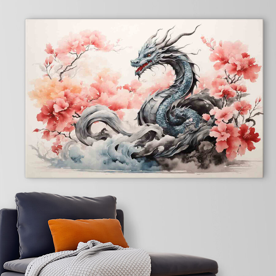 Un dragon cu flori roz