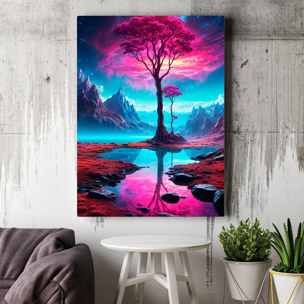 A landscape with a tree and mountains A landscape with a tree and mountains