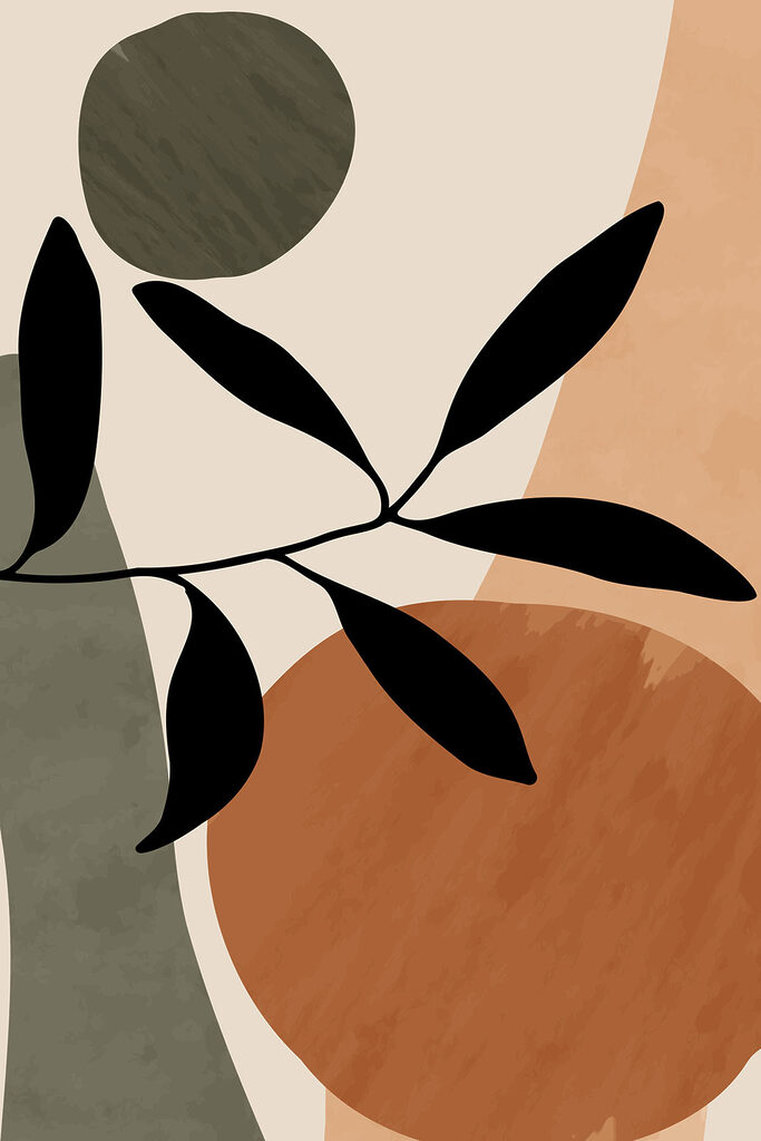 A black leaf on a branch with circles and circles A black leaf on a branch with circles and circles