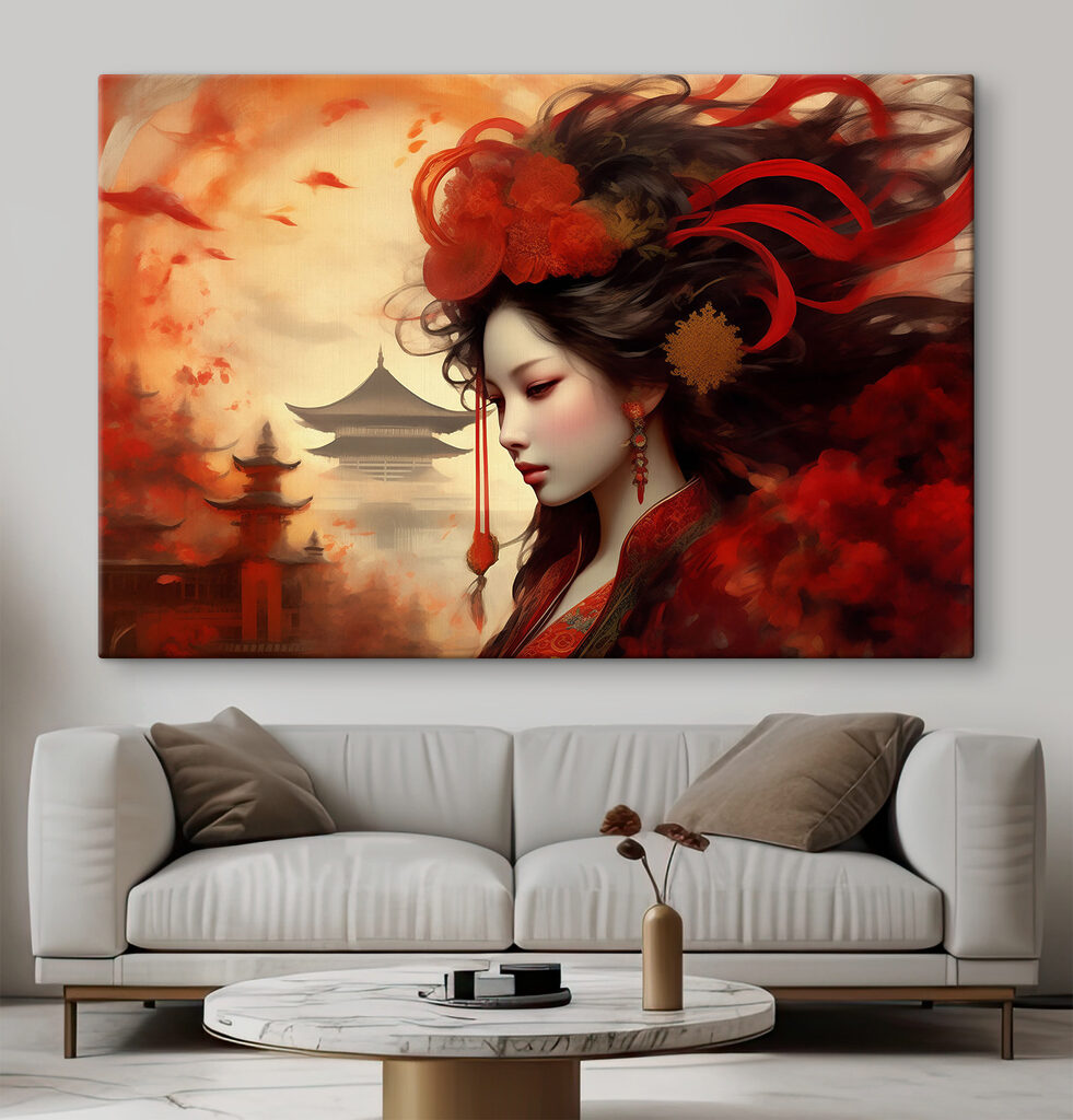 A woman with long hair and red flowers in her hair