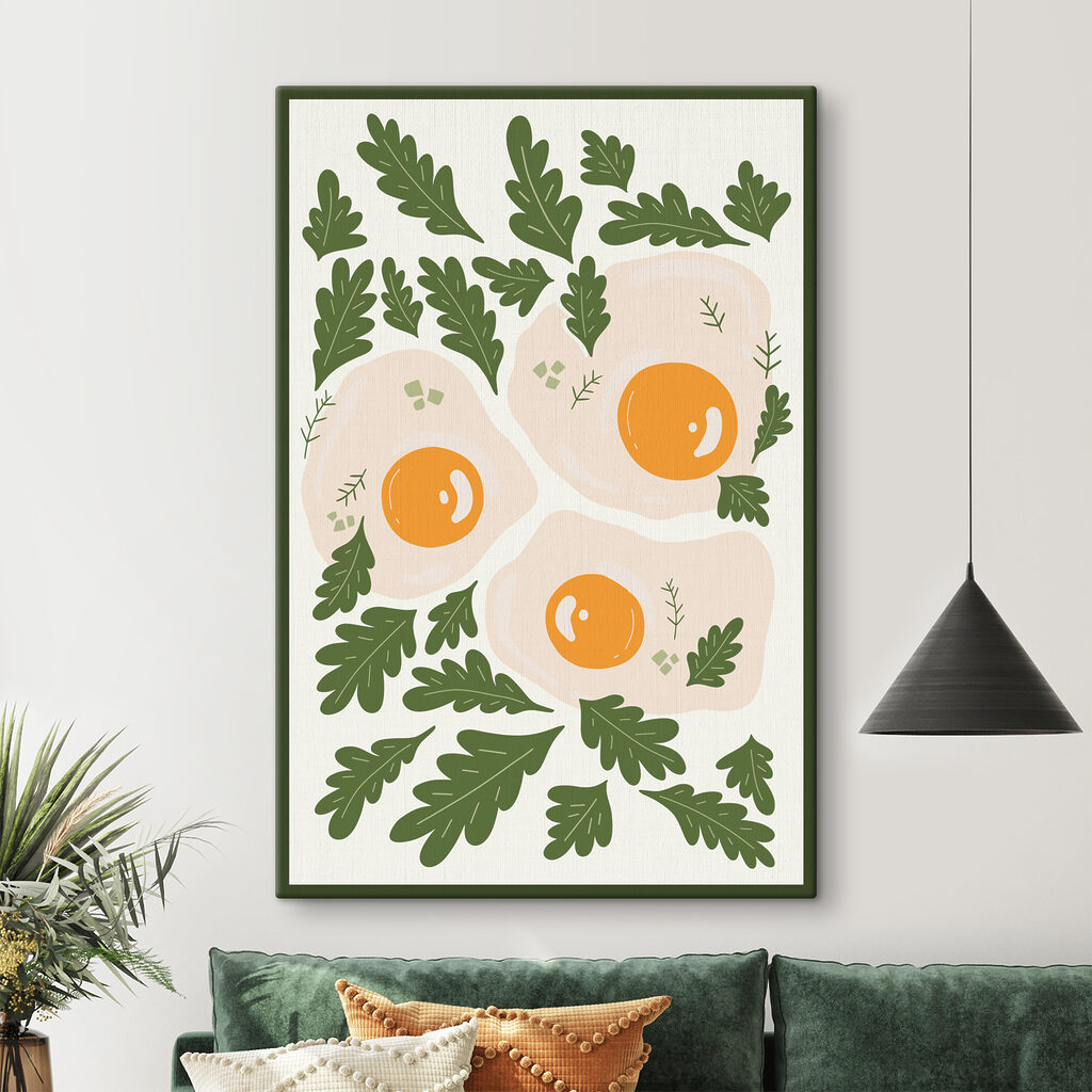 A picture of eggs and leaves