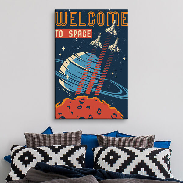 Un poster cu navete spațiale care zboară pe cer Un poster cu navete spațiale care zboară pe cer