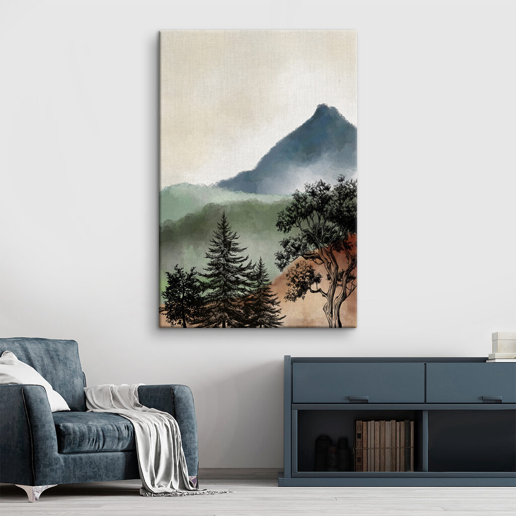 A painting of a mountain range