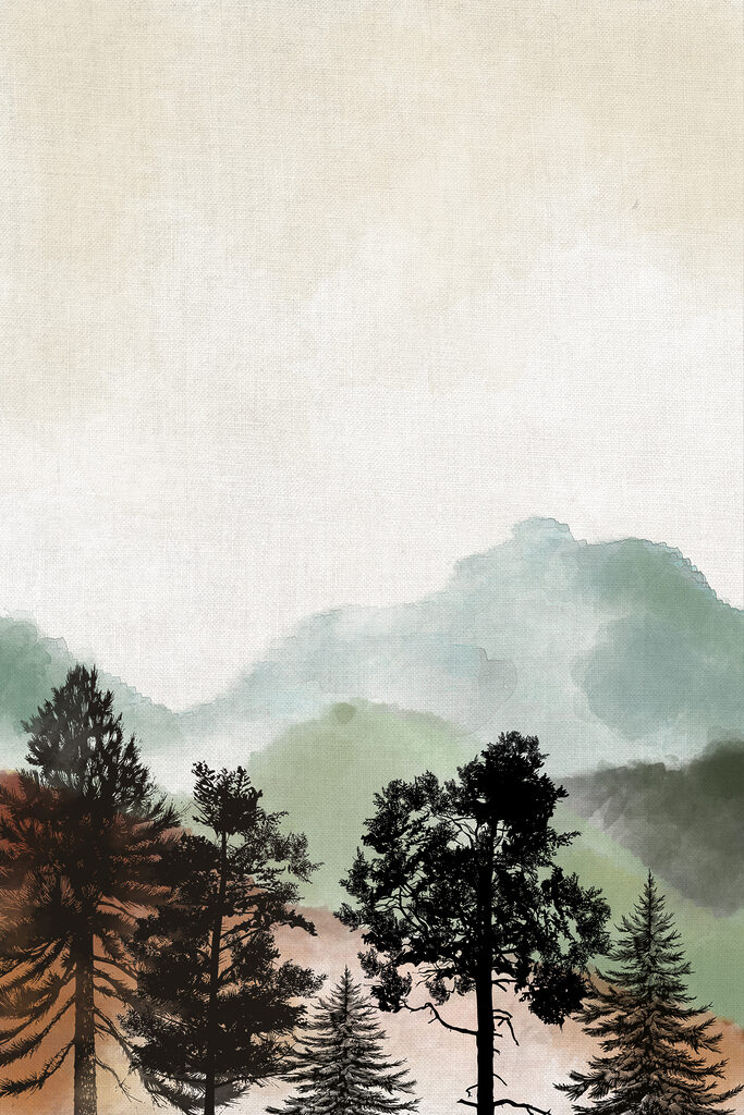 A landscape with trees and mountains