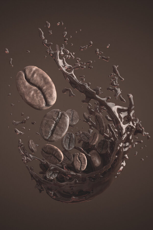 Coffee beans falling into a liquid Coffee beans falling into a liquid