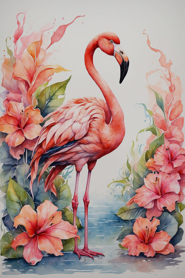 Un flamingo și flori Un flamingo și flori