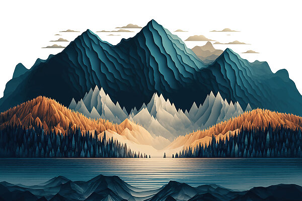 A mountain range with trees and a lake A mountain range with trees and a lake